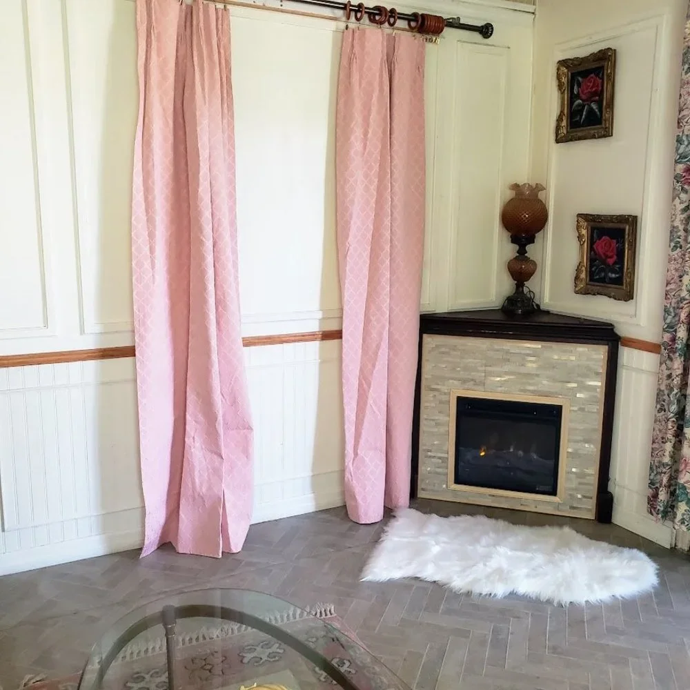 Vintage Drapes Pinch Pleat Pink Curtains 50W x 82L Embroidered Thermal Lined